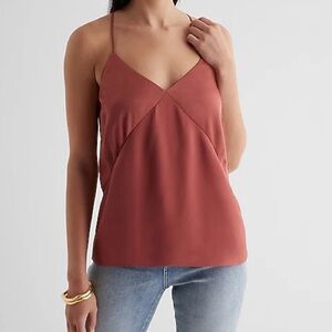 Express NWT Satin Seamed V-Neck Cross-Back Downtown Cami Desert Rose Rust Large